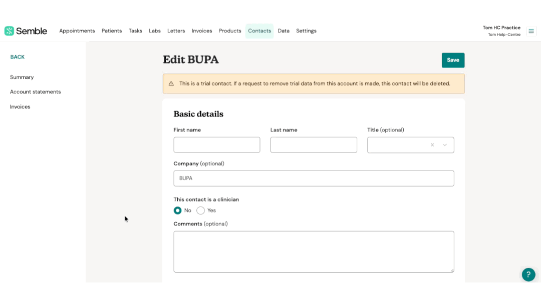 Contacts  HC identifier