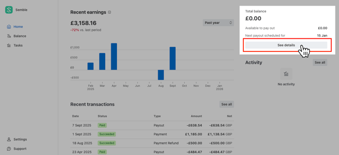 Home  total balance and payouts
