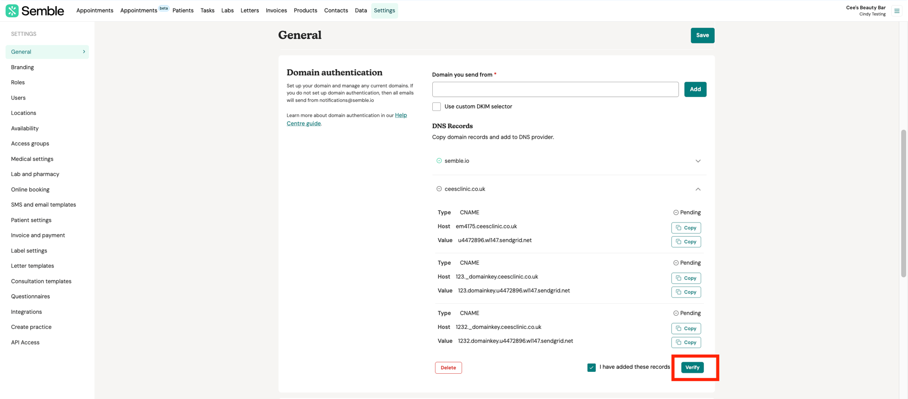Semble Example Domain authentication process within Semble