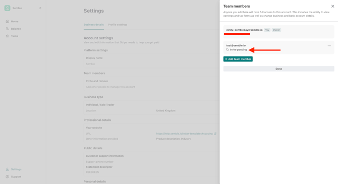 Settings  invite pending