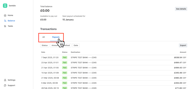 Transactions  payouts