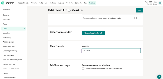 User settigns  identifier