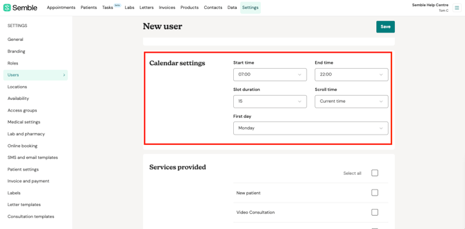 calendar settings