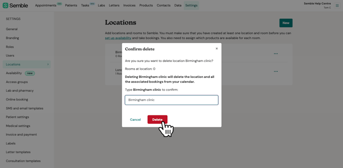 location  confirm delete location