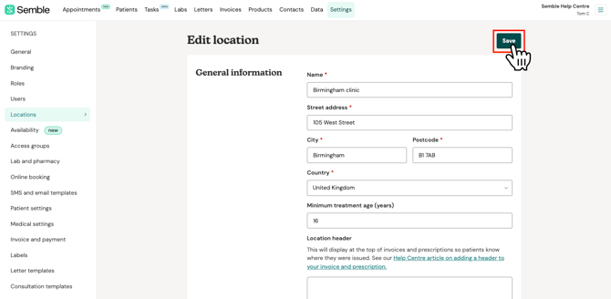 location  save edits