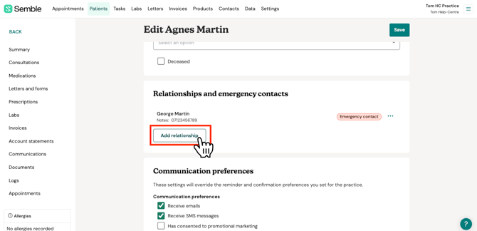 patient  add relationship