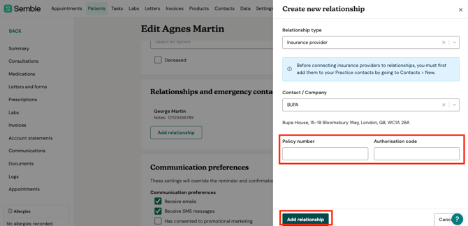 patient  insurance provider