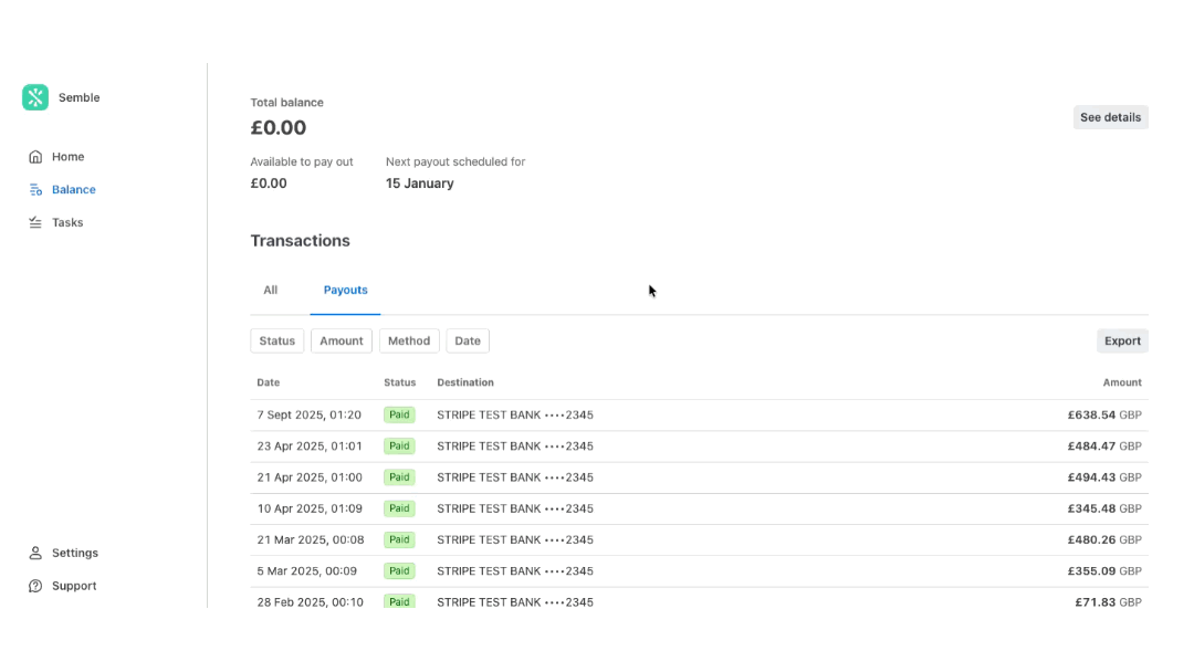Semble Sample Navigating your Semble Pay Dashboard