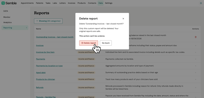 report  confirm delete