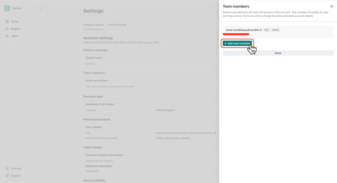 settings  add team member