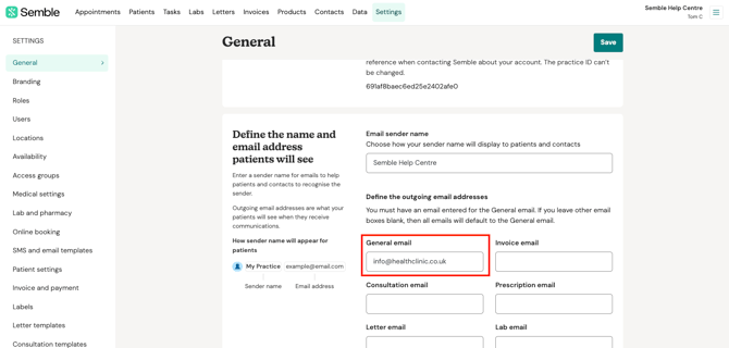 settings  general email