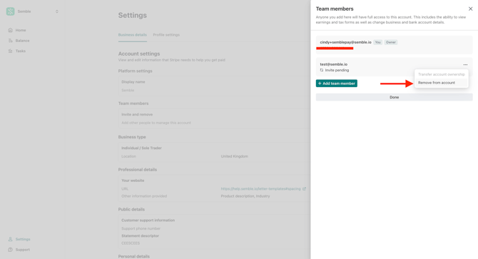 settings  remove from account
