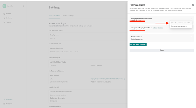 settings  transfer ownership