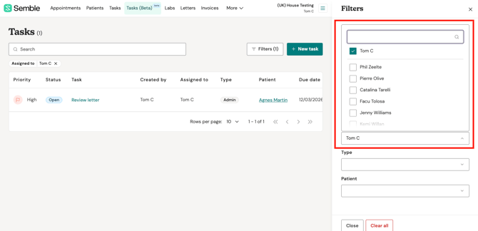 tasks  assigned to filter