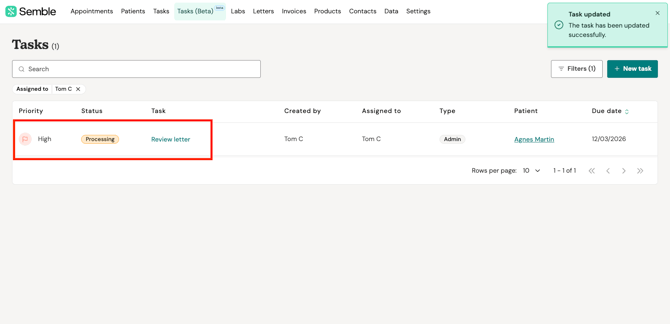 tasks  status confirmed