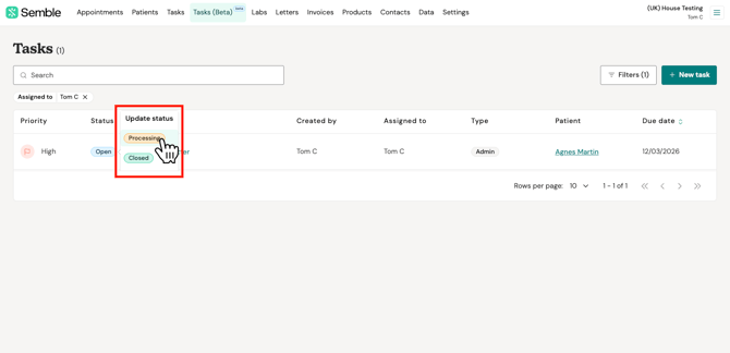 tasks  updat status processing